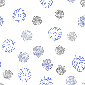 深色蓝色矢量无缝优雅图案与花，叶。全新的彩色插图，叶子和花。模板为名片，网站..