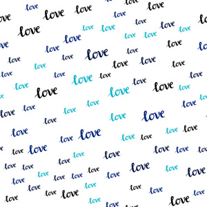 深蓝，绿色矢量无缝模板与文本爱你。用五颜六色的短语描绘浪漫的爱你。图案设计面料，壁纸。