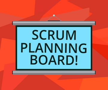 文字书写文本 scrum 规划委员会。用于可视化显示 scrum 团队空白便携式壁挂投影屏幕的进度的业务概念, 用于会议演示