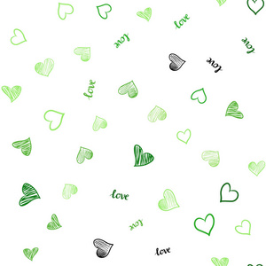 浅绿色矢量无缝模板与文字爱你的心。 浪漫的插图与五颜六色的短语爱你的心。 纺织品壁纸设计。