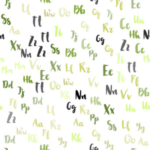 浅绿色黄色矢量无缝图案与ABC符号。 模糊设计在简单的风格与字母表的标志。 纺织品壁纸设计。