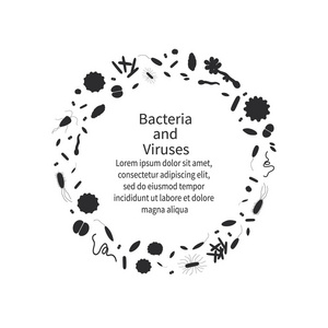 具有不同危险和细菌的简单黑色背景。 模板与文本的网页设计和打印。 矢量插图