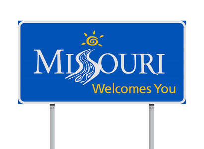 欢迎来到密苏里州蓝色路标的矢量插图