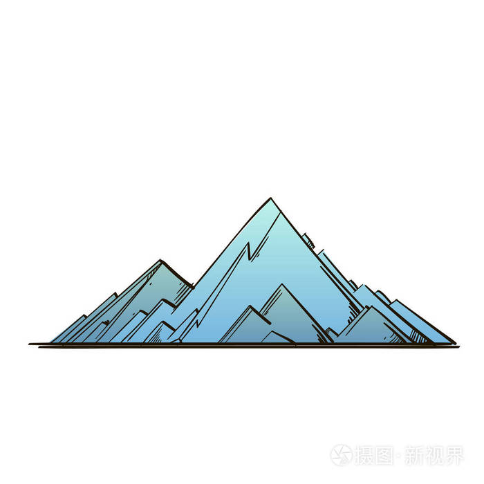 山在手绘素描风格. 游戏设计和动画的景观元素.