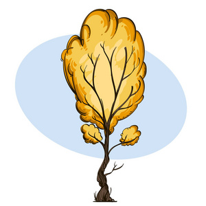 黄色秋树的卡通风格。 游戏设计和动画的景观元素。 在白色背景上隔离的矢量插图。