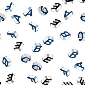 浅蓝色矢量无缝图案与三维ABC符号。 带有三维ABC符号的抽象插图。 纺织品壁纸设计。