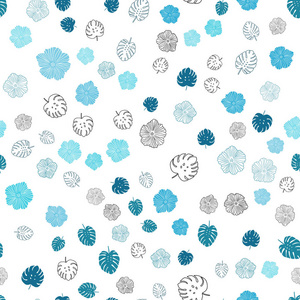 浅蓝色矢量无缝优雅的模板与树叶花。 全新的彩色插图与叶子和花。 织物壁纸设计图案。