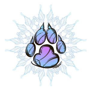 s paw print with decorative floral ornament. Vector illustration