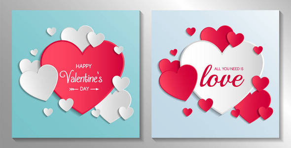 s Day cards with paper cut hearts. Vector