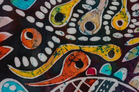 蝌蚪和白饵碎片热蜡染背景纹理手工制作的丝绸抽象超现实主义艺术