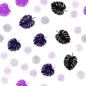 深紫色矢量无缝抽象背景与花叶。 闪烁的抽象插图与叶子和花。 名片网站模板。