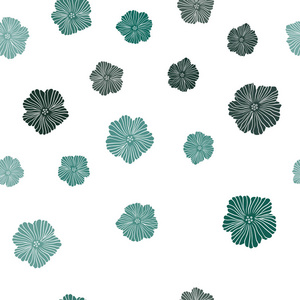 深蓝色绿色矢量无缝自然背景与花卉。 折纸风格花卉的涂鸦插图。 织物壁纸设计图案。