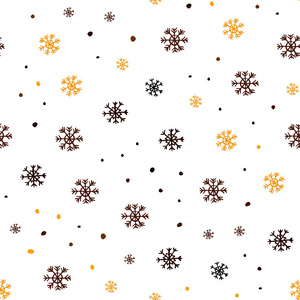 暗橙色矢量无缝纹理与彩色雪花。 用雪在抽象模板上闪耀着五颜六色的插图。 壁纸面料制造商的时尚设计。