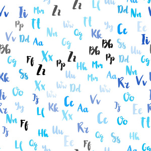 浅蓝色矢量无缝图案，带有ABC符号。白色背景上有渐变的彩色字母符号。织物图案，墙纸图案。