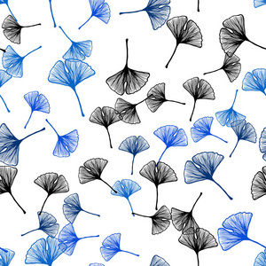 深蓝色矢量无缝抽象背景与树叶。 一种模糊的抽象插图，叶子是涂鸦式的。 壁纸面料制造商的设计。