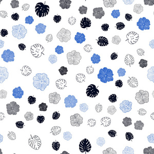 深蓝色矢量无缝优雅的背景与树叶，鲜花。现代抽象插画。纺织，织物，墙纸的设计。