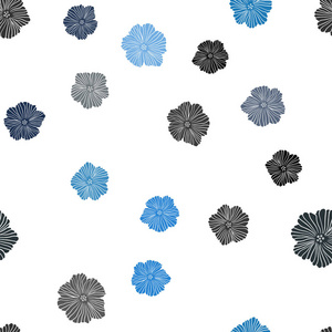 深蓝色绿色矢量无缝抽象背景与花。 五颜六色的插图与花的涂鸦风格。 壁纸面料制造商的设计。