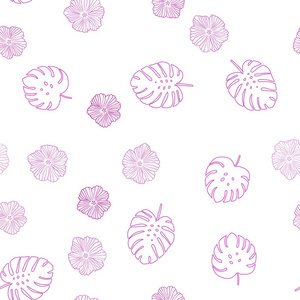 浅粉红色矢量无缝自然背景与花叶。 抽象插图与树叶花的涂鸦风格。 窗帘窗帘的纹理。