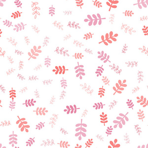 淡粉色矢量无缝优雅的壁纸与树叶树枝。 用树叶和树枝闪耀的彩色插图。 织物壁纸设计图案。
