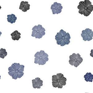 深蓝色矢量无缝优雅的壁纸与花。 白色背景上有梯度的花。 织物壁纸设计图案。