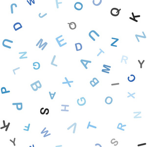 浅蓝色矢量无缝背景与字母符号。 在抽象模板上用ABC符号闪烁插图。 纺织品壁纸设计。