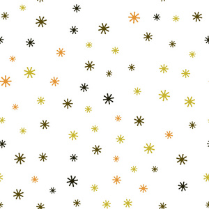 深绿色黄色矢量无缝纹理与彩色雪花。 用雪在抽象模板上闪耀着五颜六色的插图。 壁纸面料制造商的设计。