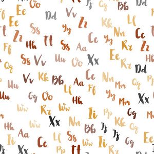 浅橙色矢量无缝纹理与ABC字符。 在抽象模板上用ABC符号闪烁插图。 窗帘窗帘的纹理。