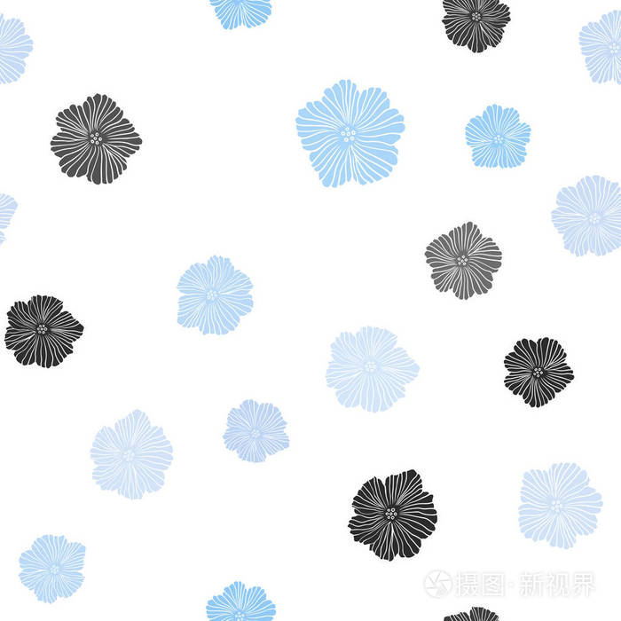 深蓝色矢量无缝天然艺术品与花卉 白色背景上有梯度的花 壁纸面料制造商的设计 插画 正版商用图片18ec09 摄图新视界