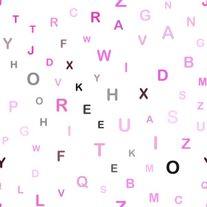 深紫色粉红色矢量无缝模板与孤立的字母。 在抽象模板上用ABC符号闪烁插图。 织物壁纸设计图案。