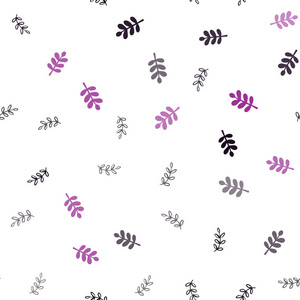深紫色矢量无缝涂鸦背景与叶子。 现代几何抽象插图与树叶。 名片网站模板。