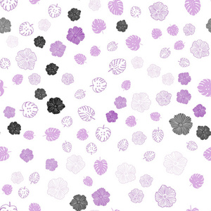 浅紫色矢量无缝涂鸦背景与叶花。 白色背景上印度风格的装饰设计。 纺织品壁纸设计。