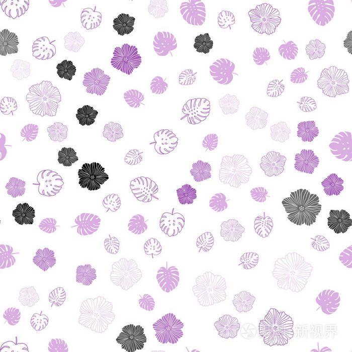 浅紫色矢量无缝涂鸦背景与叶花 白色背景上印度风格的装饰设计 纺织品壁纸设计 插画 正版商用图片18ec9t 摄图新视界