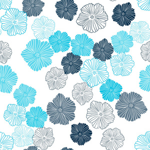 深蓝色矢量无缝涂鸦模板与花。 全新的彩色插图与花。 壁纸面料制造商的设计。