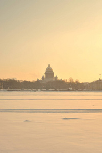 s Cathedral and frozen Neva river in St.Petersburg at sunny wint