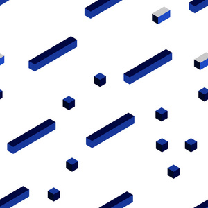 深蓝色矢量无缝等距布局与线条矩形。 带有矩形的抽象梯度插图。 纺织品壁纸设计。
