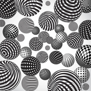 矢量抽象条纹背景，条纹和虚线球体在黑白。