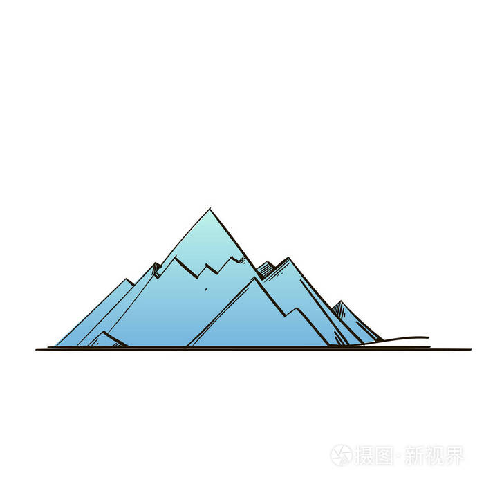 山在手绘素描风格. 游戏设计和动画的景观元素.