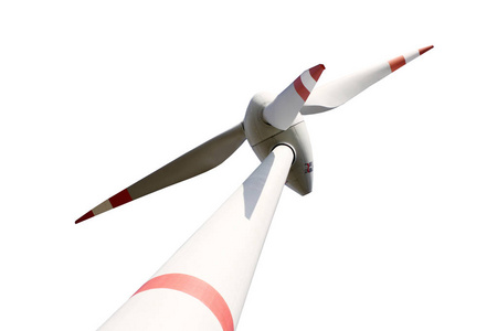 白色背景细节隔离的风力涡轮机鸟瞰图