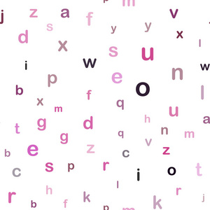 深粉红色矢量无缝图案与ABC符号。 白色背景上带有渐变的彩色字母符号。 纺织品壁纸设计。