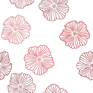 暗红色矢量无缝涂鸦图案与花。 白色背景上花卉的装饰设计。 时尚面料壁纸的图案。