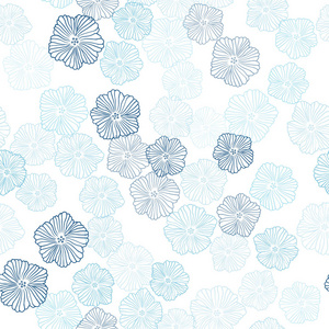 浅蓝色矢量无缝涂鸦模板与花。 彩色插图在涂鸦风格与花。 纺织品壁纸设计。
