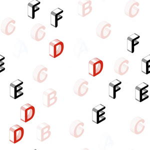 浅红色矢量无缝背景与三维英语符号。 彩色梯度设计的3D风格与标志的字母表。 名片网站模板。