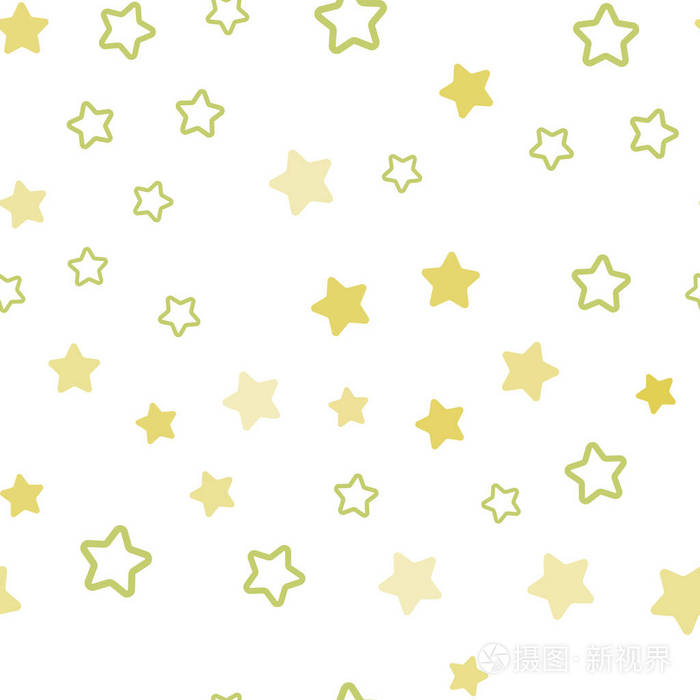 浅绿色黄色矢量无缝布局与明亮的星星。 抽象模板上带有星星的装饰性闪亮插图。 名片网站模板。