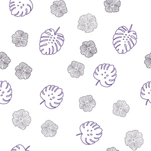 深紫色粉红色矢量无缝抽象背景与花叶。 五颜六色的涂鸦风格的插图与叶子的花。 名片网站模板。