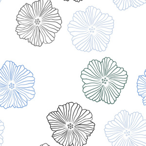 浅蓝绿色矢量无缝自然背景与花卉。 五颜六色的插图与花的涂鸦风格。 名片网站模板。