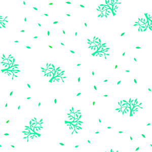 浅绿色矢量无缝涂鸦图案与叶枝。 抽象插图与树叶树枝的涂鸦风格。 纺织品壁纸设计。