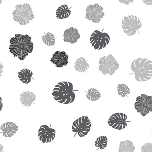 浅灰色矢量无缝优雅壁纸与花叶。 五颜六色的涂鸦风格的插图与叶子的花。 时尚面料壁纸的图案。