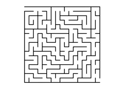 白色矢量布局与黑色迷宫谜语。 白色背景上带有迷宫的抽象插图。 教育杂志书籍的模式。