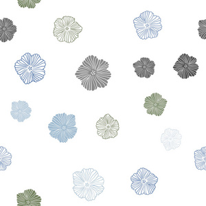 深蓝色绿色矢量无缝涂鸦背景与花。 全新的彩色插图与花。 名片网站模板。