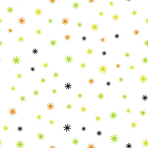 浅绿色黄色矢量无缝纹理与彩色雪花。 闪耀的彩色插图与雪在圣诞节风格。 织物壁纸设计图案。